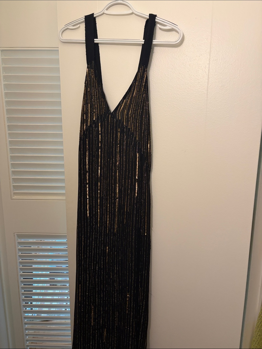 NWT Zara Black and Gold Striped V-Neck Evening Dress
